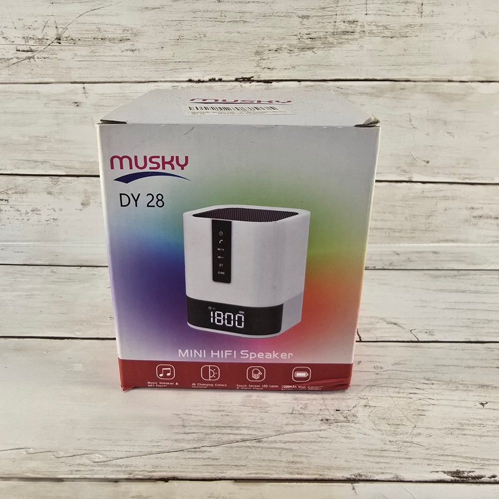 Musky DY28‎ Mini HiFi Bluetooth Spkr LED Touch Lamp Alarm Clock MP3 Player White